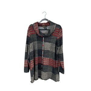 PURE Essence Plaid Cowl Neck Tunic Womens Size L Teacher Artsy Lagenlook Office‎